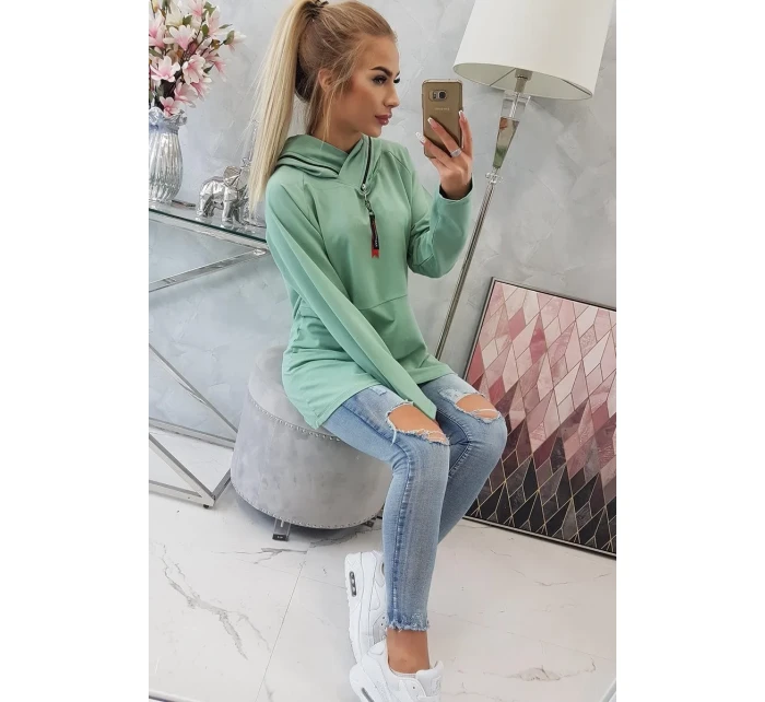 Tmavo mätová tunika na zips s kapucňou Oversize Tmavo mätová tunika na zips s kapucňou Oversize