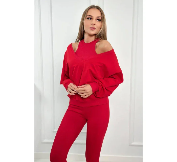 3-dielny set mikina + top + legíny červená