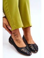 Wygodne Skórzane Baleriny Damskie Czarne Lemar Luka