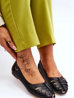 Wygodne Skórzane Baleriny Damskie Czarne Lemar Luka