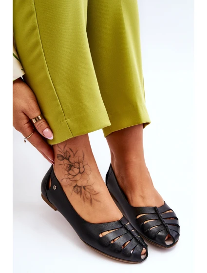 Wygodne Skórzane Baleriny Damskie Czarne Lemar Luka