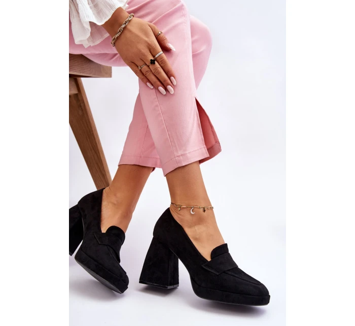 Zamszowe Czółenka Na Masywnym Obcasie I Platformie Czarne Adriel