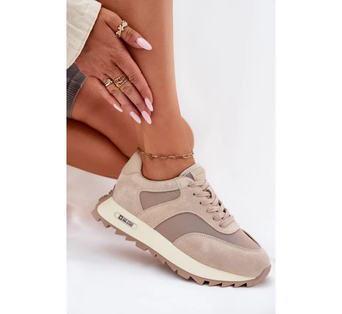 Zamszowe Sneakersy Na Platformie Damskie Big Star RR274897 HI-POLY SYSTEM Beżowe Zamszowe Sneakersy Na Platformie Damskie Big Star RR274897 HI-POLY SYSTEM Beżowe