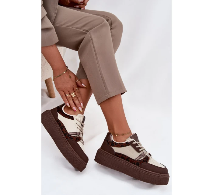 Damskie Sneakersy Na Platformie Big Star SS274356 Panterka Brązowo-Beżowe Damskie Sneakersy Na Platformie Big Star SS274356 Panterka Brązowo-Beżowe