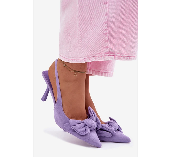 Dámské sandály na podpatku s mašlí fialové model 22107359 - Boto