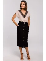 S206 Top s čipkovým výstrihom - béžový