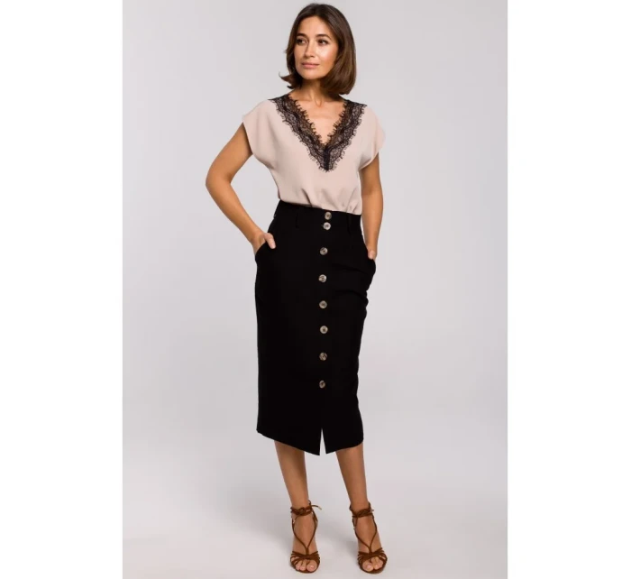 S206 Top s čipkovým výstrihom - béžový