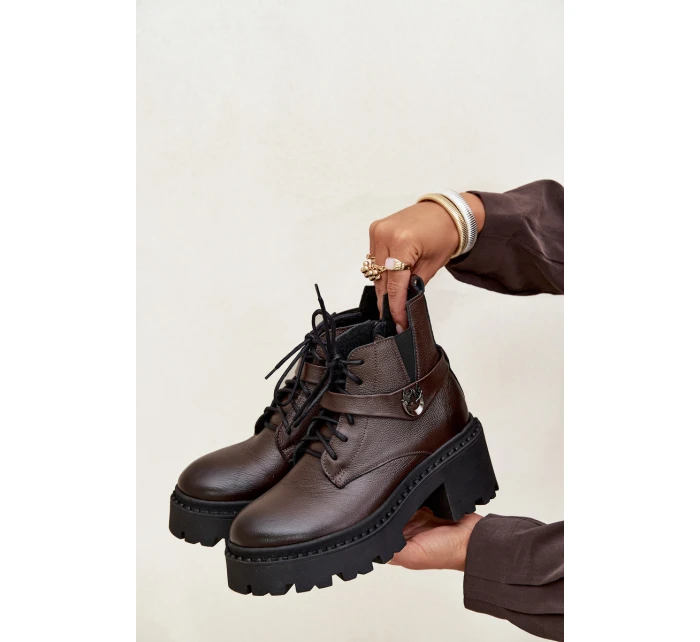 Dámske členkové topánky so zdobeným pásikom Zazoo - čokoládové Dámske členkové topánky so zdobeným pásikom Zazoo - čokoládové