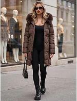 Dámska zimná prešívaná bunda s kapucňou, hnedá, FashionStreet TY5825