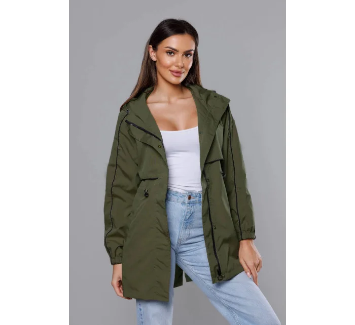 Tenká dámska bunda v khaki farbe s podšívkou (B8119-11) Tenká dámska bunda v khaki farbe s podšívkou (B8119-11)
