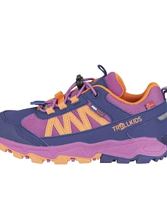 Trollkids Kids Tronfjell Hiker Low violet blue/mallow pink/papaya nepremokavé turistické topánky pre chlapcov/dievčatá (475-111)