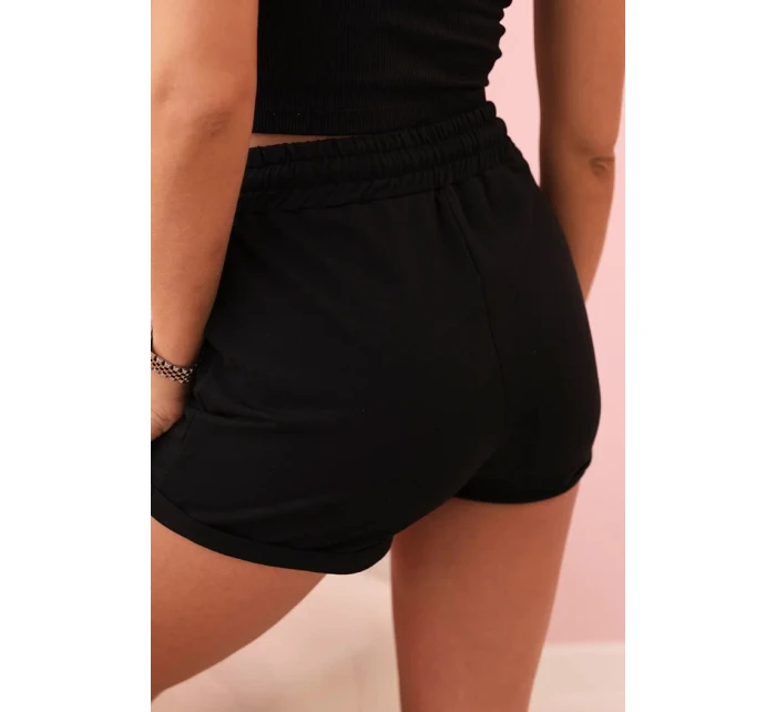 Dámske bavlnené šortky s gumou a šnúrkou v páse čierne