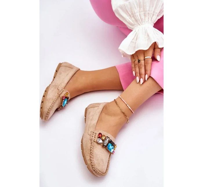 Dámské semišové mokasíny s krystaly Béžove Lucille Dámské semišové mokasíny s krystaly Béžove Lucille