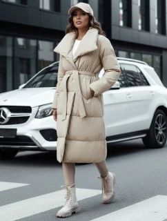 Dámský zimní dlouhý prošívaný kabát béžový model 21980371 - Dstreet