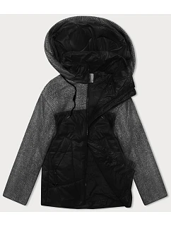 Voľná bunda s odnímateľnou kapucňou Vaston black-melange (SJ218-036#)