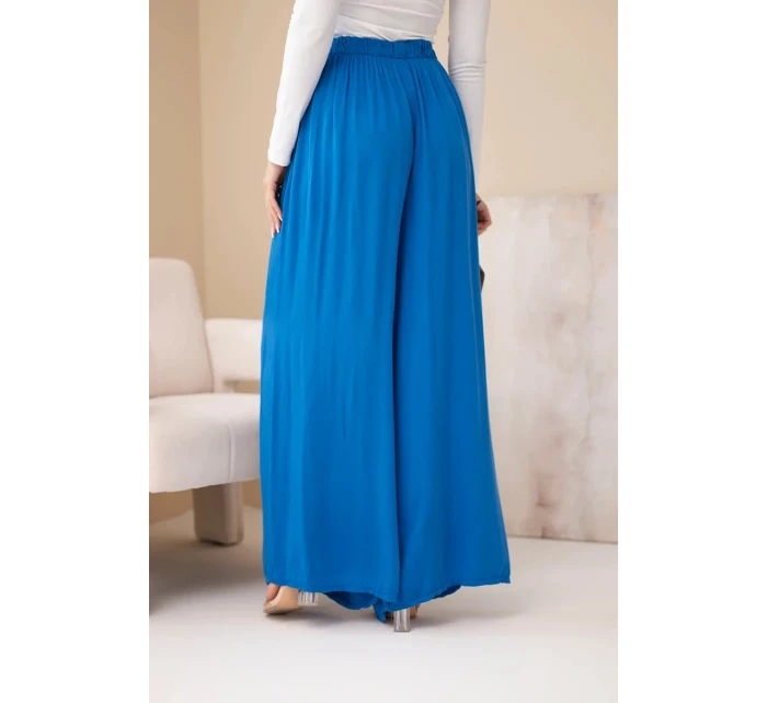 Dámske viskózové nohavice so širokými nohavicami a elastickým pásom v sivej farbe