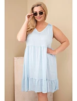 Dámske plus size viskózové šaty s čipkou bez rukávov modré