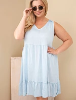 Dámske plus size viskózové šaty s čipkou bez rukávov modré