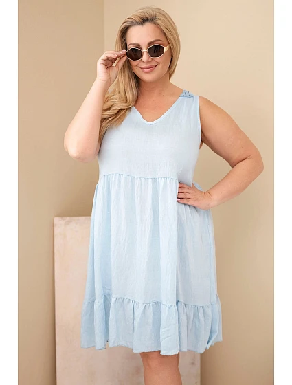 Dámske plus size viskózové šaty s čipkou bez rukávov modré