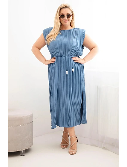 Dámské šaty Plus Size z viskózy, plisované, s vázáním džínové