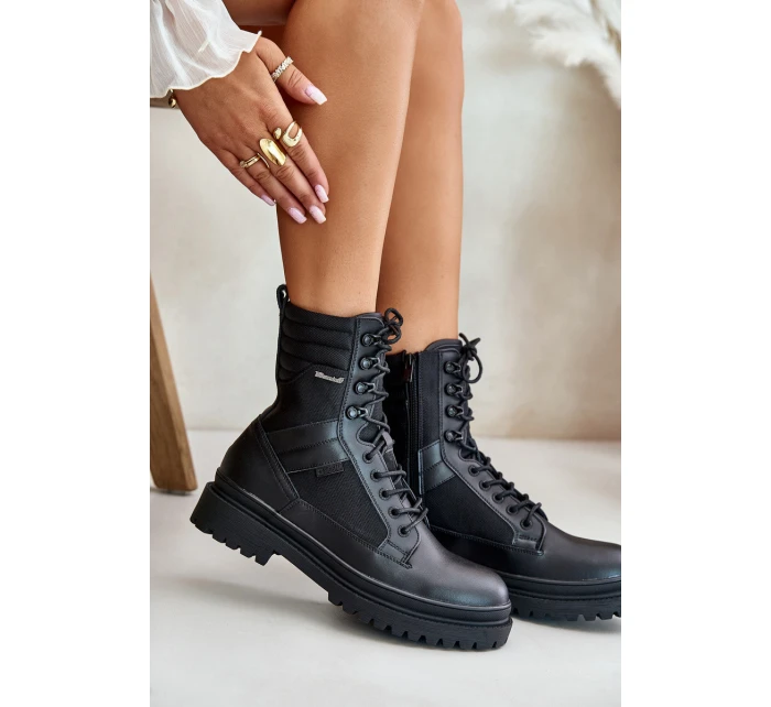 Skórzane Trapery Botki Męskie Ocieplane Big Star OO174164 Czarne Skórzane Trapery Botki Męskie Ocieplane Big Star OO174164 Czarne