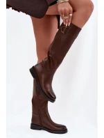 Kozaki Damskie Na Płaskim Obcasie Z Ozdobnym Detalem Brązowe Arvessa Kozaki Damskie Na Płaskim Obcasie Z Ozdobnym Detalem Brązowe Arvessa