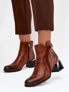 Kožené dámské boty na podpatku s  hnědé model 21712124 - Zazoo