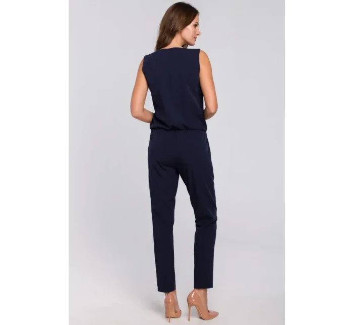 K009 Jednodielny overal s výstrihom do V - tmavomodrý