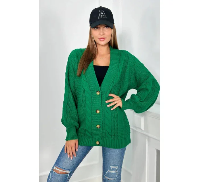 Svetr na knoflíky s model 20612390 rukávy zelený - Kesi
