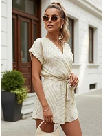 Dámsky letný overal so zaväzovaním v páse žltý FashionStreet EY2647 Dámsky letný overal so zaväzovaním v páse žltý FashionStreet EY2647