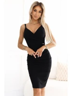 tužkové šaty s obálkovým výstřihem a ramínky černé model 21205485 - numoco