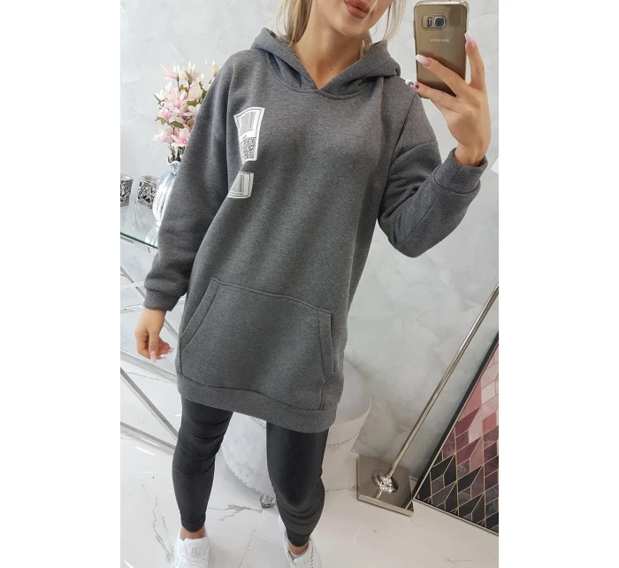 Mikina s kapucňou a nášivkami grafitová