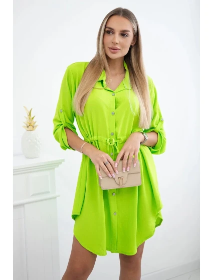 Šaty so zapínaním na gombíky a viazaním v páse neónovo zelenej farby Šaty so zapínaním na gombíky a viazaním v páse neónovo zelenej farby