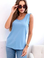 Dámska blúzka z viskózy s volánom vo výstrihu modrá