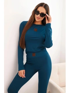 Dámská bavlněná souprava s dlouhým rukávem a legínami mořská