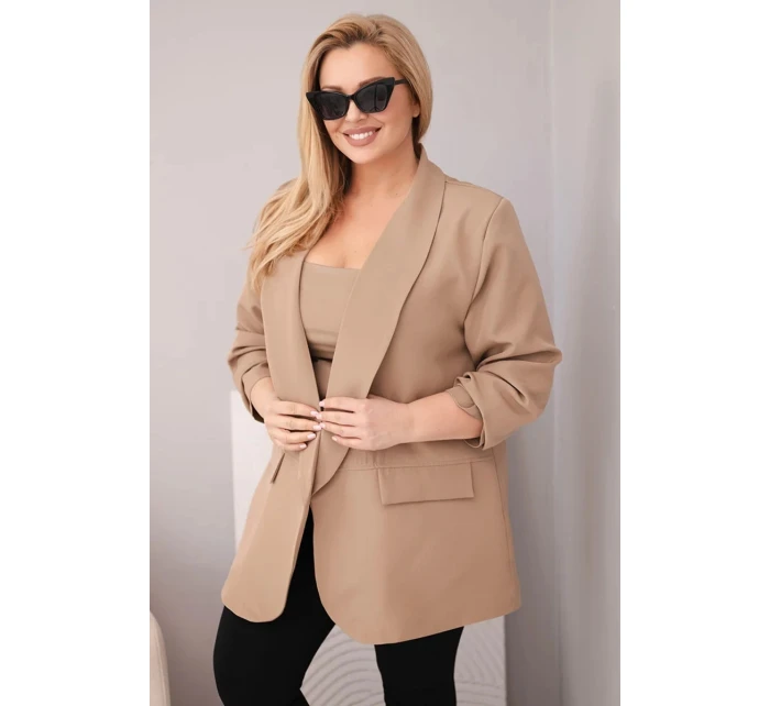 Dámské sako Plus Size elegantní tmavě model 22022751 - K-Fashion
