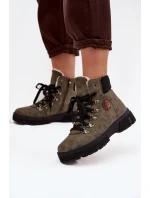 Zateplené dámské trapery na platformě tmavě zelené model 21714434 - Boto