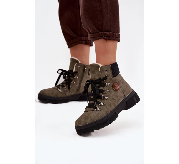 Zateplené dámské trapery na platformě tmavě zelené model 21714434 - Boto