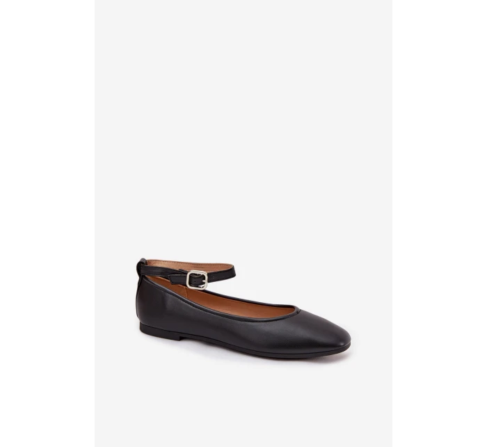 Dámské baleríny s páskem a přezkou Černé Janelor