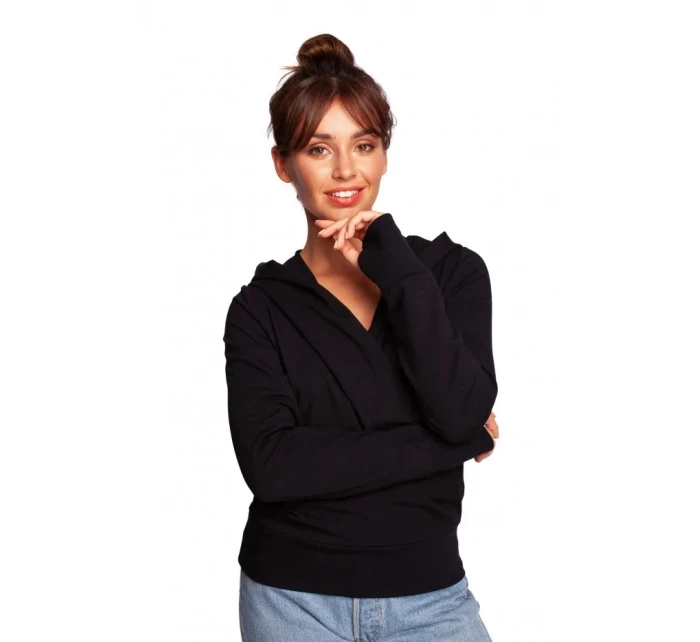 Zavinovací sveter s kapucňou B246 čierny - BeWear Zavinovací sveter s kapucňou B246 čierny - BeWear