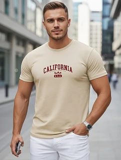 Pánské bavlněné tričko s potiskem „California“, béžové, FashionStreet NX5140R