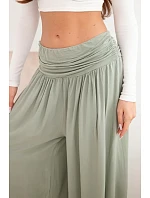 Dámske nohavice z viskózy so širokými nohavicami a khaki pásom