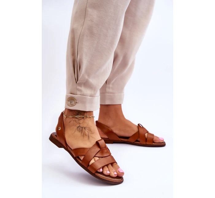 Pohodlné kožené sandály hnědé model 21617507 - Zazoo Pohodlné kožené sandály hnědé model 21617507 - Zazoo