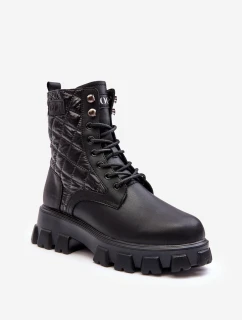 Kůže Botky Workery Na Ploché Podpatku model 21634377 Černé - Goe