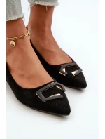 Czółenka Na Niskim Obcasie Z Ozdobą Eko Zamszowe S.Barski KV27-034 Czarne