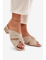 Klapki Damskie Na Klocku Maciejka 06955-25 Beżowo-Złote