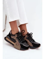 Dámske kožené tenisky na platforme s leopardím vzorom Artiker - čierne Dámske kožené tenisky na platforme s leopardím vzorom Artiker - čierne