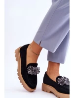 Módní semišové mokasíny s krystaly Černé model 21615397 - VINCEZA