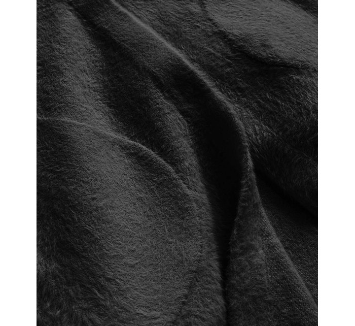 Dlhý čierny vlnený prehoz cez oblečenie typu "alpaka" s kapucňou (908)
