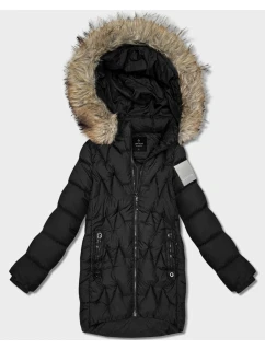 Čierna dámska zimná bunda s kapucňou Goodlookin (KK60563)
